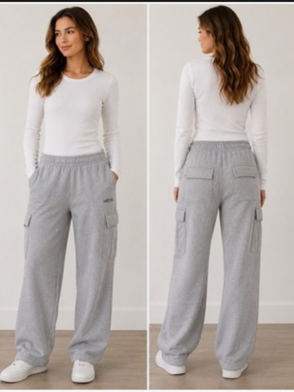 Aritzia Cozy Sweatfleece Mega Cargo Sweatpant SZ Small in Heather Chrome